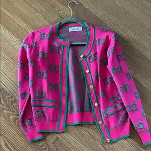 Hot Pink & Green GG Jacquard Cardigan